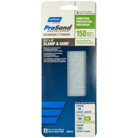 Norton Abrasives ProSand 9 L X 3-2/3 W 150 Grit Aluminum Oxide Sanding Sheet 4PK 07660768179